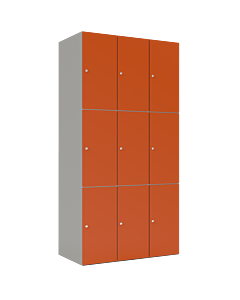 HPL locker met 9 vakken - H.180 x B.90 cm Grijs (0149) Oranje (F001)