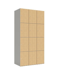 HPL locker met 12 vakken - H.180 x B.90 cm Grijs (0149) Eiken (C102)