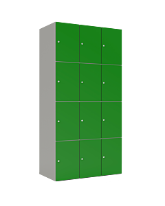 HPL locker met 12 vakken - H.180 x B.90 cm Grijs (0149) Groen (V109)
