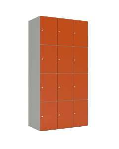 HPL locker met 12 vakken - H.180 x B.90 cm Grijs (0149) Oranje (F001)