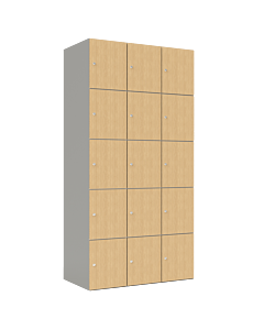 HPL locker met 15 vakken - H.180 x B.90 cm Grijs (0149) Eiken (C102)