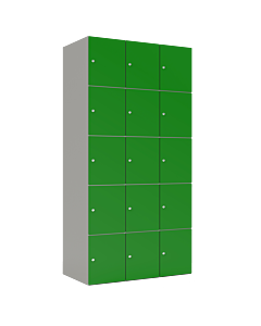 HPL locker met 15 vakken - H.180 x B.90 cm Grijs (0149) Groen (V109)