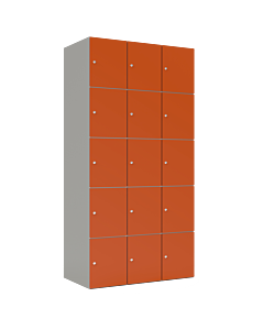 HPL locker met 15 vakken - H.180 x B.90 cm Grijs (0149) Oranje (F001)