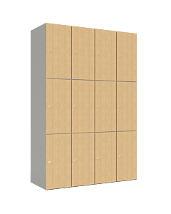 HPL locker met 12 vakken - H.180 x B.120 cm Grijs (0149) Eiken (C102)