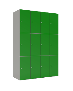 HPL locker met 12 vakken - H.180 x B.120 cm Grijs (0149) Groen (V109)