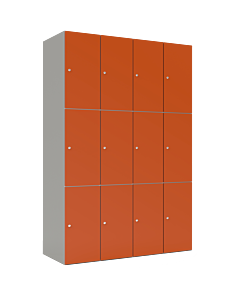 HPL locker met 12 vakken - H.180 x B.120 cm Grijs (0149) Oranje (F001)