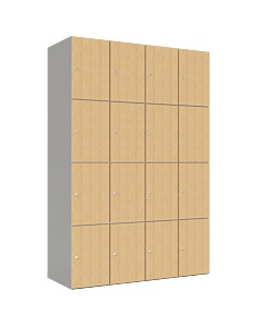 HPL locker met 16 vakken - H.180 x B.120 cm Grijs (0149) Eiken (C102)