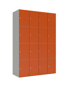 HPL locker met 16 vakken - H.180 x B.120 cm Grijs (0149) Oranje (F001)