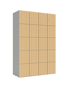 HPL locker met 20 vakken - H.180 x B.120 cm Grijs (0149) Eiken (C102)