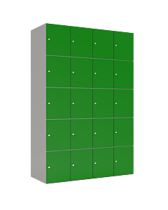 HPL locker met 20 vakken - H.180 x B.120 cm Grijs (0149) Groen (V109)