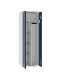 Ruime 1-persoons Kledinglocker met hang- en leggedeelte en toeslaande deuren - H.180 x B.60 cm (Lichtgrijs RAL7035 / Gentiaanblauw RAL5010)