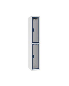 Locker met 2 vakken en doorzichtige plexiglas deuren - H.180 x B.30 cm Lichtgrijs (RAL7035) Gentiaanblauw (RAL5010)