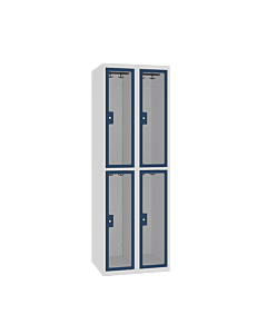 Locker met 4 vakken en doorzichtige plexiglas deuren - H.180 x B.60 cm Lichtgrijs (RAL7035) Gentiaanblauw (RAL5010)
