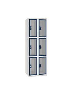Locker met 6 vakken en doorzichtige plexiglas deuren - H.180 x B.60 cm Lichtgrijs (RAL7035) Gentiaanblauw (RAL5010)