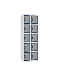 Locker met 10 vakken en doorzichtige plexiglas deuren - H.180 x B.60 cm Lichtgrijs (RAL7035) Gentiaanblauw (RAL5010)