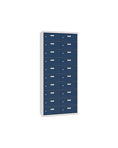 Mini locker met 20 brede vakken - H.180 x B.80 cm Lichtgrijs (RAL7035) Gentiaanblauw (RAL5010)