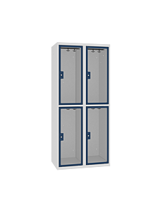 Locker met 4 brede vakken en doorzichtige plexiglas deuren - H.180 x B.60 cm