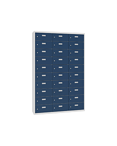 Mini locker met 30 brede vakken - H.180 x B.117,5 cm Lichtgrijs (RAL7035) Gentiaanblauw (RAL5010)