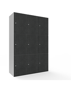 HPL locker met 9 brede vakken - H.180 x B.120 cm (staal + HPL) Lichtgrijs (RAL7035) Beton (B041)