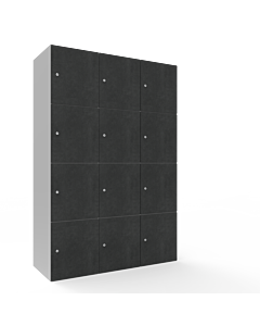 HPL locker met 12 brede vakken - H.180 x B.120 cm (staal + HPL) Lichtgrijs (RAL7035) Beton (B041)