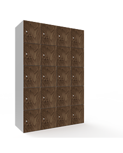 HPL locker met 20 vakken - H.180 x B.120 cm (staal + HPL) Lichtgrijs (RAL7035) Walnoot (N056)