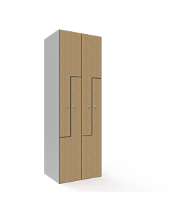 HPL Z locker voor 4 personen - H.180 x B.60 cm (Staal + HPL) Lichtgrijs (RAL7035) Eiken (C102)