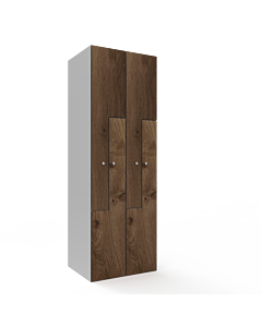 HPL Z locker voor 4 personen - H.180 x B.60 cm (Staal + HPL) Lichtgrijs (RAL7035) Walnoot (N056)