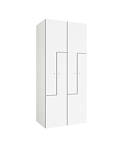 HPL Z locker voor 4 personen - breed model - H.180 x B.80 cm (Staal + HPL) Lichtgrijs (RAL7035) Wit (B070)