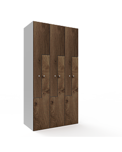 HPL Z locker voor 6 personen - H.180 x B.90 cm (Staal + HPL) Lichtgrijs (RAL7035) Walnoot (N056)