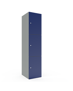 Metalen locker met 3 vakken - breed model  - H.180 x B.40 cm Lichtgrijs (RAL7035) Blauw (RAL5010)