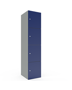 Metalen locker met 4 vakken - breed model - H.180 x B.40 cm Lichtgrijs (RAL7035) Blauw (RAL5010)