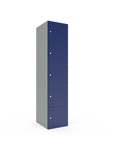 Metalen locker met 5 vakken - breed model - H.180 x B.40 cm Lichtgrijs (RAL7035) Blauw (RAL5010)