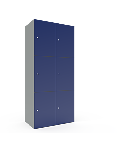 Metalen locker met 6 vakken - breed model - H.180 x B.80 cm Lichtgrijs (RAL7035) Blauw (RAL5010)
