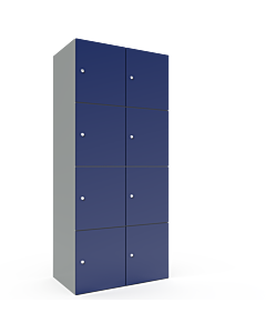 Metalen locker met 8 vakken - breed model - H.180 x B.80 cm Lichtgrijs (RAL7035) Blauw (RAL5010)