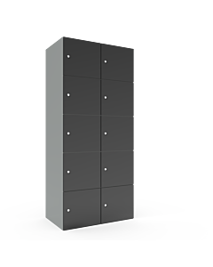 Metalen locker met 10 vakken - breed model - H.180 x B.80 cm Lichtgrijs (RAL7035) Antraciet (RAL7024)