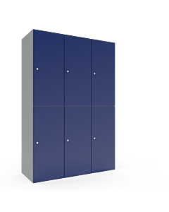 Halfhoge locker voor 6 personen met legbord en kledingroede + 3 kledinghaken - H.180 x B.120 cm Lichtgrijs (RAL7035) Blauw (RAL5010)