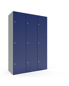 Metalen locker met 9 vakken - breed model - H.180 x B.120 cm Lichtgrijs (RAL7035) Blauw (RAL5010)