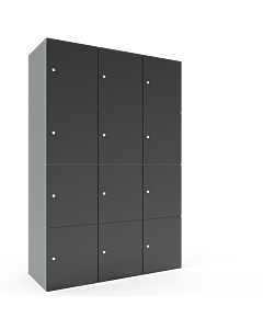 Metalen locker met 12 vakken - breed model - H.180 x B.120 cm Lichtgrijs (RAL7035) Antraciet (RAL7024)