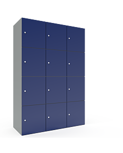 Metalen locker met 12 vakken - breed model - H.180 x B.120 cm Lichtgrijs (RAL7035) Blauw (RAL5010)