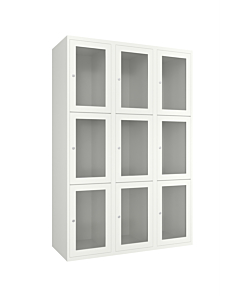 Metalen locker met 9 vakken en plexiglas deuren (breed model) - H.180 x B.120 cm Wit (RAL9010) Wit (RAL9010)
