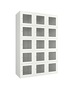 Metalen locker met 15 vakken en plexiglas deuren (breed model) - H.180 x B.120 cm Wit (RAL9010) Wit (RAL9010)
