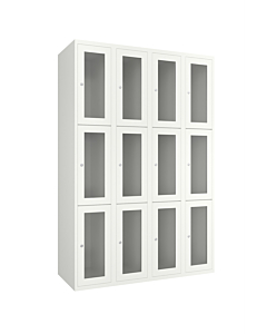 Metalen locker met 12 vakken en plexiglas deuren - H.180 x B.120 cm