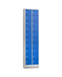 Mini locker met 20 vakken - Lichtgrijze ombouw met blauwe deuren
