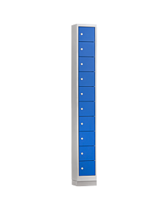 Mini locker met 10 vakken - lichtgrijze ombouw en blauwe deuren