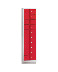 Mini locker met 20 vakken - Lichtgrijze ombouw met rode deuren