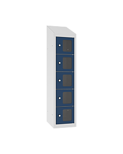 Kantine locker met 5 doorzichtige vakken - geschikt voor zwevende muurmontage - H.109 x B.24 cm Lichtgrijs (RAL7035) Gentiaanblauw (RAL5010)