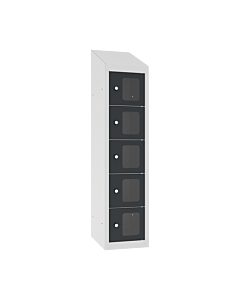 Kantine locker met 5 doorzichtige vakken - geschikt voor zwevende muurmontage - H.109 x B.24 cm Lichtgrijs (RAL7035) Antracietgrijs (RAL7016)