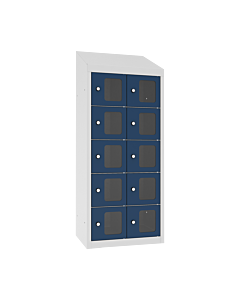 Kantine locker met 10 doorzichtige vakken - geschikt voor zwevende muurmontage - H.109 x B.43 cm Lichtgrijs (RAL7035) Gentiaanblauw (RAL5010)