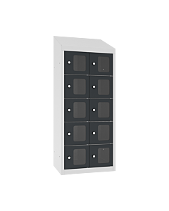 Kantine locker met 10 doorzichtige vakken - geschikt voor zwevende muurmontage - H.109 x B.43 cm Lichtgrijs (RAL7035) Antracietgrijs (RAL7016)