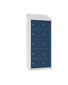 Kantine locker met 10 vakken - geschikt voor zwevende muurmontage - H.109 x B.43 cm Lichtgrijs (RAL7035) Gentiaanblauw (RAL5010)